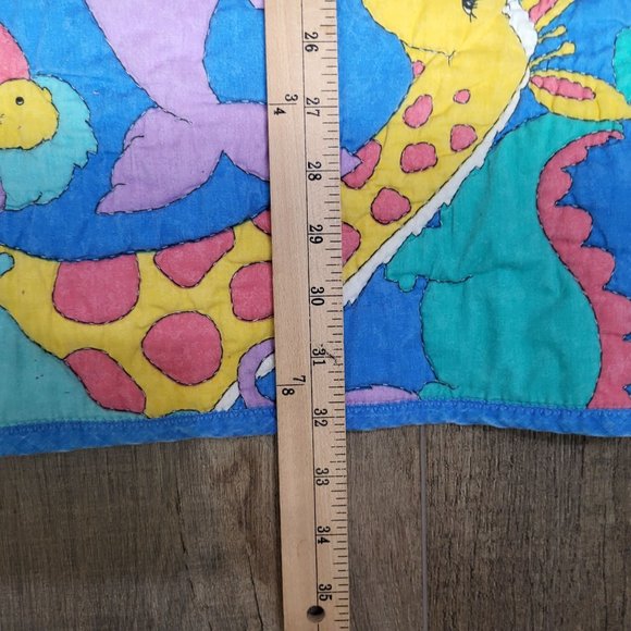 VTG Childrens Baby Blanket Quilt Pastel Animals Sea Life Blue Nursery - Picture 4 of 7